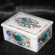 4 x 3 Inches Rectangle Marble Cosmetic Box Parrot Pattern Inlay Work Jewelry Box picture