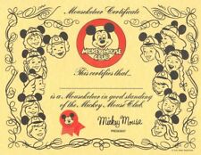Mickey Mouse Club - Authentic Blank Certificate - For a Mouseketeer Membership - picture