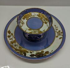 Stunning 2-pc. Noritake Blue Lusterware Pedestal Dip & Plate Set w Gold Design  picture