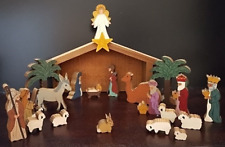 Nativity Set Manger Plus 20 Pieces Signed 93 Baby Jesus Sheep Wood Christmas picture