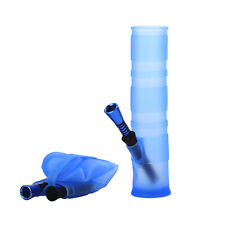 Blue Silicone Portable Folding Water Hookah Pipe Bong Silver tube US  picture