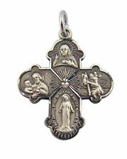 HMHInc Sterling Silver Four 4-Way Medal Pendant with Sacred Heart Center, 7/8 In picture