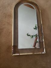 Vtg MCM Lg Art Deco Arched Door Window Mirror Clear Beveled Glass Rim 35 x 18 picture