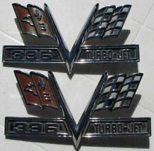 PAIR OF EARLY CHEVROLET 396 TURBO-JET CHROME EMBLEMS VERY NICE L@@K #G402 picture