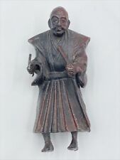 Vintage Cast Iron Japanese Old Man Samurai Warrior Statue Figurine Black Rustic picture