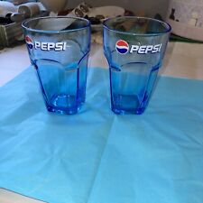 Pepsi Glass Set Vintage , Blue Glass, Pepsi Logo,  7 Inch Tall. Sold As A Set picture
