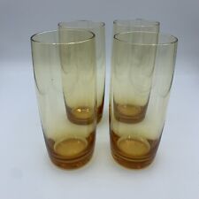 Vintage 60s 70s Yellow Amber 12 Ounce Tumbler Cocktail Glasses Set of Four picture