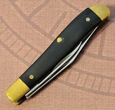 CAMILLUS Knife New York USA Two Blade Peanut BRASS Bolsters Smooth Black Handles picture