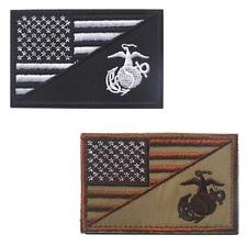 2PCS AMERICAN USA FLAG MARINE CORPS USMC TACTICAL HOOK FASTENER LOOP PATCH BADGE picture