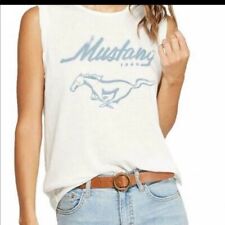 Ford 1969 Mustang Women’s Sleeveless Pony Shirt  White  With Blue Size Small picture