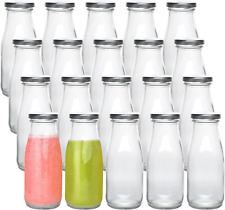12 oz Glass Bottles, Clear Glass Milk Bottles with Silver Metal Airtight Lids, V picture