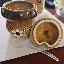Retro 70's Vintage Mushroom Honey Pot w/Spoon picture