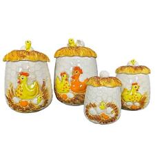 Sears Roebuck Vintage 1976 Ceramic Chicken and Egg Canister Set-RARE Set of 4 picture