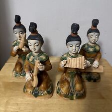 4pc set Vintage Chinese Musician Porcelain Figurines Cracquelure Hand Painted picture