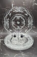 Vintage Fostoria Romance Etched Set Of Four 7-in Plates W/Salt & Pepper Shakers  picture