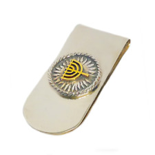 Silver Money Clip with Round Emblem Feature a 14K Gold Menorah for Hanukkah Gift picture