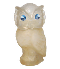 Vintage Frosted Glass Owl Figure Blue Jeweled Eyed 5