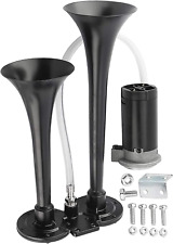 12V Black Air Operated Horn,Chrome Zinc Dual Trumpet Air Horn with Compressor fo picture