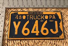 1948 Pennsylvania TRUCK License Plate Y646J ALPCA Garage Decor Ford Dodge picture