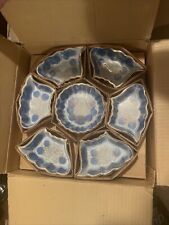 NEWMid Century Japanese Porcelain 8 Pc Serving Set Blue Gold Floral Bowl & Trays picture