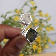 Authentic Czech Moldavite Healing Ring Sterling Silver Bypass Ring Jewelry picture