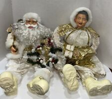 Vtg RARE White Christmas Mr. & Mrs. Santa Claus Figures Old World Showcase picture