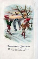 CHRISTMAS - Elves Carrying Horseshoe Greetings At Christmas Postcard picture