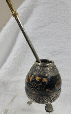 Vintage Argentinian Tea Sipper Gourd Overlay of Hammered Silver with Straw picture