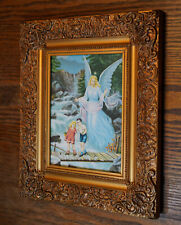 Ornate Framed Guardian Angel Safe Passage Print Children On Bridge Art Religious picture