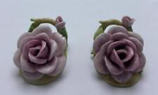 2 Place Card Holders Pink Rose Porcelain Bought @ Dresden Factory Germany 1930 picture
