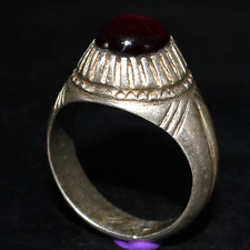 Vintage Middle Eastern Silver Ring with Natural Dark Garnet Stone Bezel picture