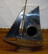 Old Art Deco Nautical Spelter & Chrome Sailing Ship Boat Yacht Blue Mirror picture