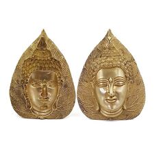 FCS Brass Idol Buddha Fcae on Bodhi Leaf- Set of 2 | Item Finish- Glossy (AH-15) picture