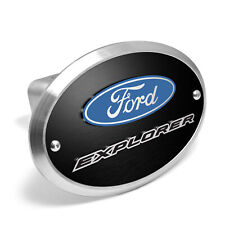 Ford Explorer 3D Logo on Black Oval Billet Aluminum 2 inch Tow Hitch Cover picture