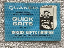 1971 Quaker Oats Quick Grits Bonus Gifts Coupon 3 Points Coupon Ticket Vtg picture