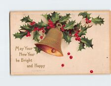 Postcard May Your New Year Be Bright & Happy Bell Holly Berries Art Print picture