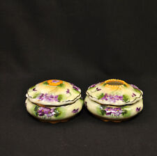 Nippon Dresser Set Powder & Hair Receiver 1911-1918 Hand Painted Violets w/Gold picture