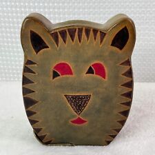 Vintage Cat Kitty Tiger Leather Coin Piggy Bank picture