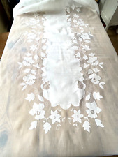 Vintage Madeira Linen Organdy Hand Applique Banquet Tablecloth & 9 Napkins YY858 picture