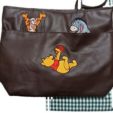 Tote Bag Brown Faux Leather Disney Winnie the Pooh Tiger & Eeyore Embroider 1998 picture