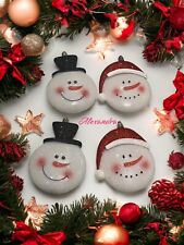 Snowman And Santa Glitter Disc Ornaments 4 Pc Christmas Tree Decor New In Box picture