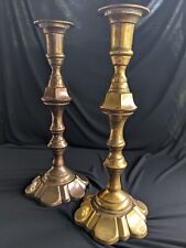 Vintage Fine Quality Solid Brass Tall Candlesticks Unique Floral Base 14