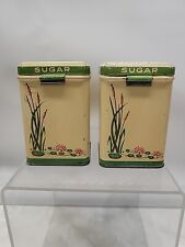  1950s Sugar Shaker Tins, Set Of 2 Marsh Scene With Lily Pads And Cat Tails picture