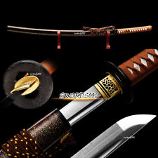 Handmade Japanese Samurai Katana Warrior Sword Folded Steel Blade Dark Brown Ito picture