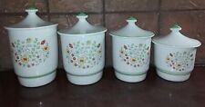 Wildflowers Canisters Ceramic 4 PC Set White Green Vintage  picture