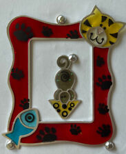 HANDPAINTED METAL CAT FRAME & CHARM(6pc)Brads•Glitter•Kitten •Mouse•Cheese•Fish• picture