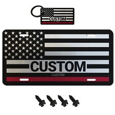 Custom Distressed American Flag License Plate + 4 Black Screws & Keychain picture