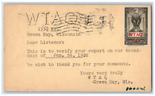 Greenbay WI West De Pere WI Postal Card Verify Report WTAQ 1330 KC 1936 picture