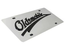 Oldsmobile Retro Script 3D Emblem Mirrored Chrome License Plate Official License picture