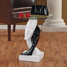 Contemporary Elongated Serene Faces Glossy Black & White Lovers Side Table picture